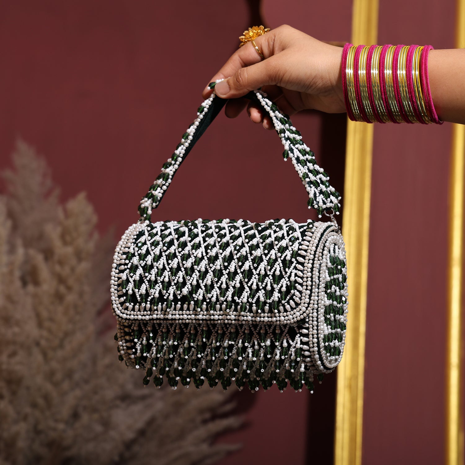 Panna Green Velvet Flap Bag