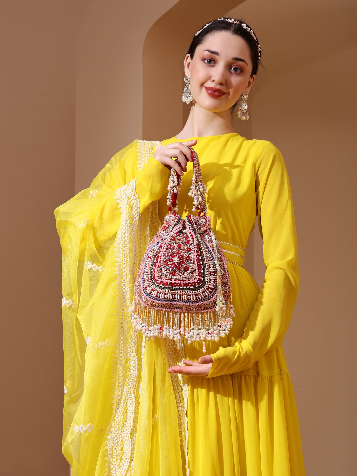 Zahra  Magenta Velvet Potli Bag