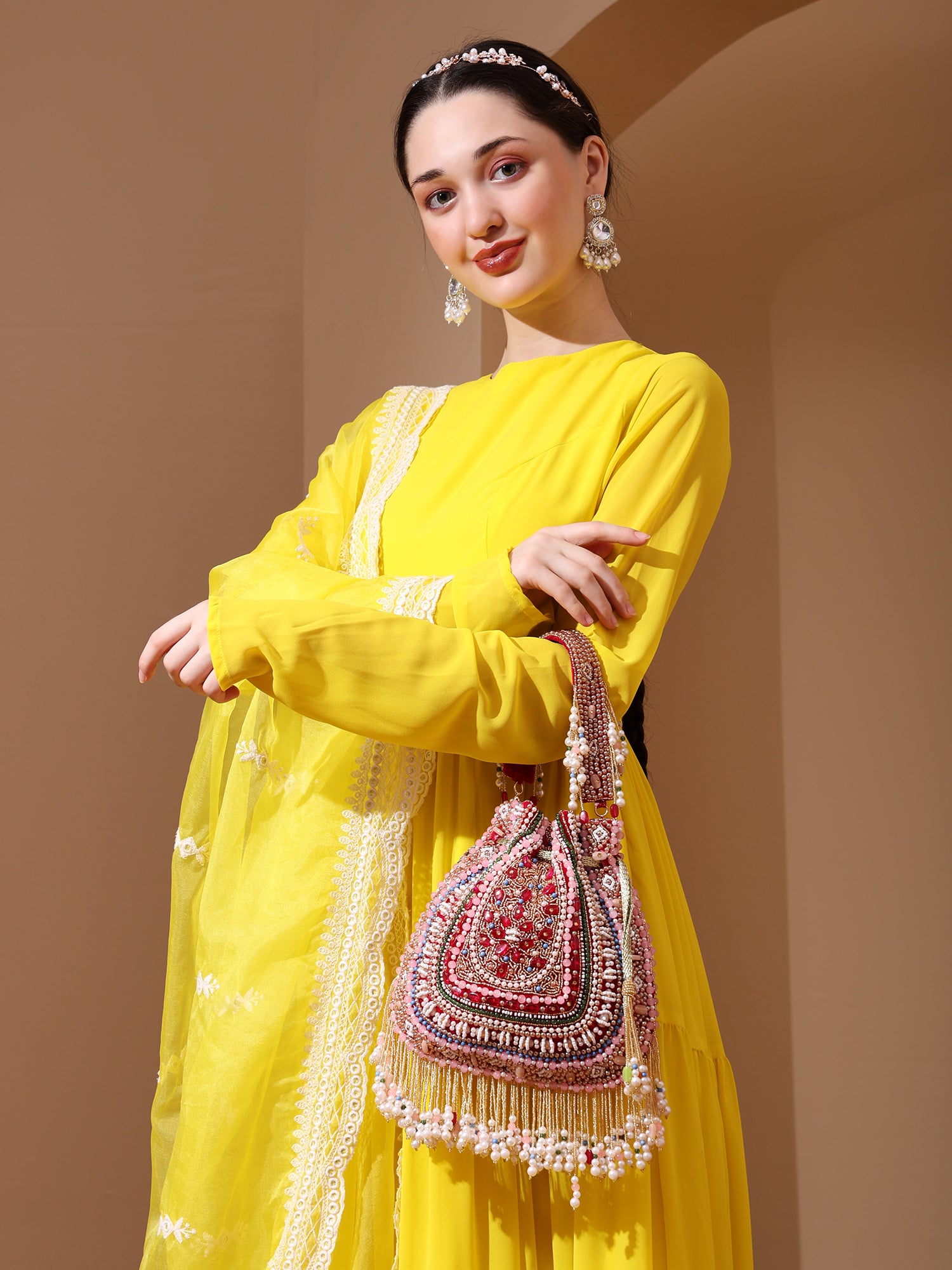 Zahra  Magenta Velvet Potli Bag
