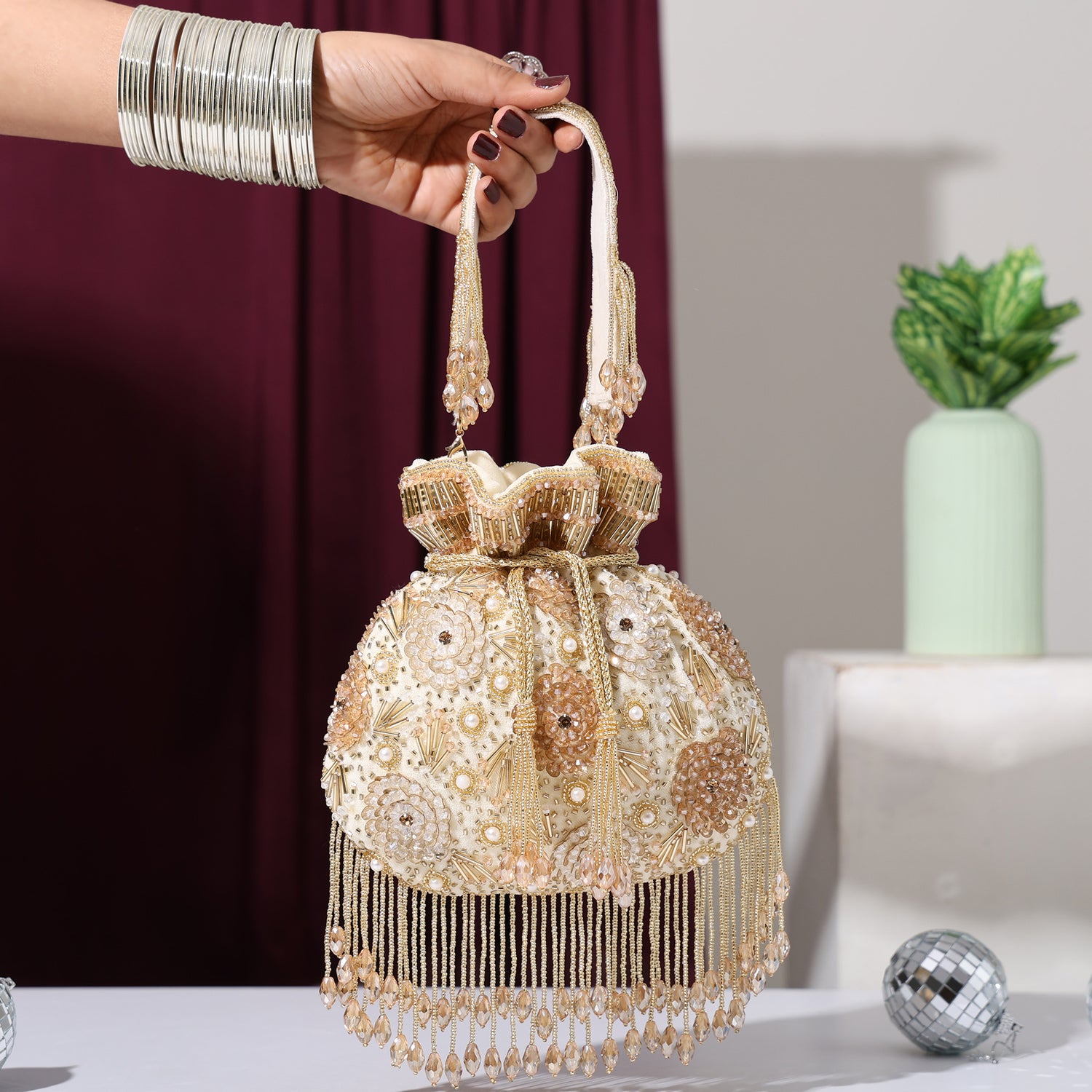 Laalima Golden Velvet Potli