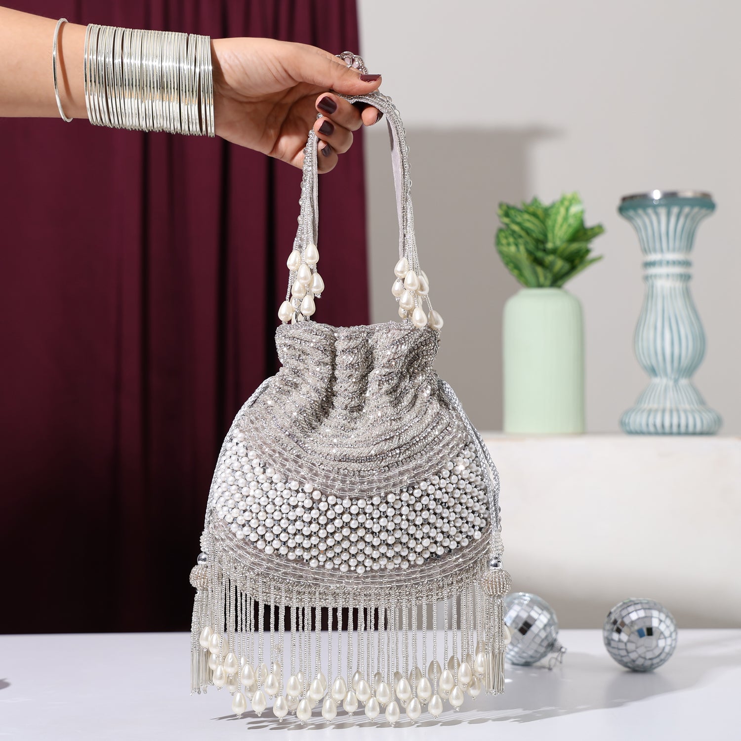 Saira Silver Cutdana potli