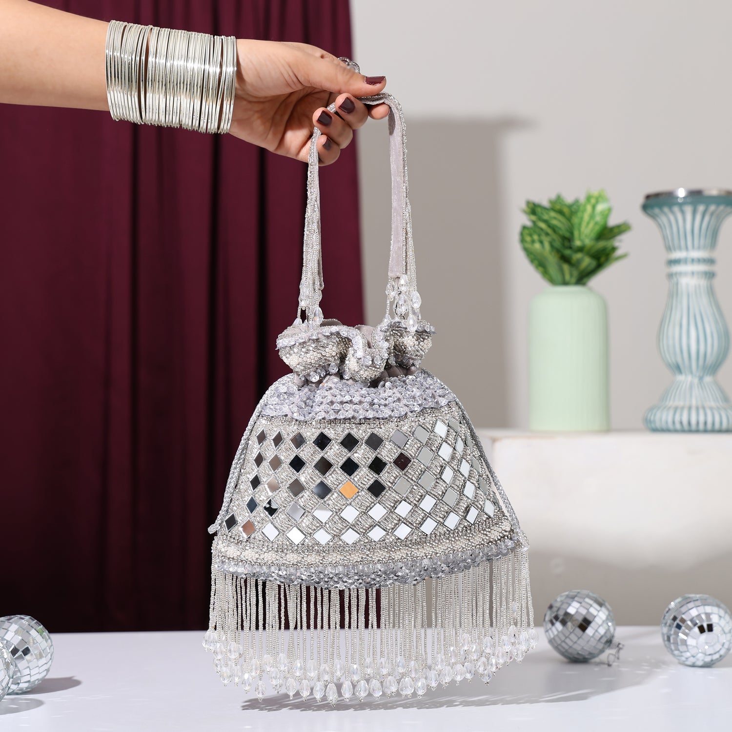 Aaliya silver mirror potli