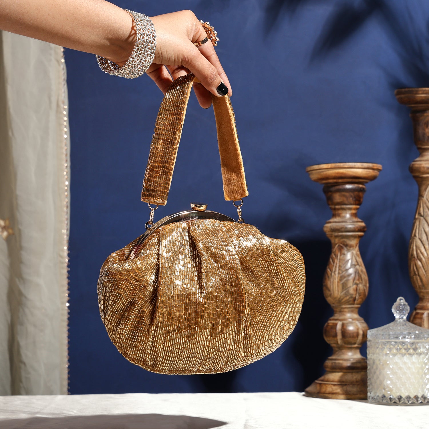 ZEENAT SILVER NALKI BATUA BAG