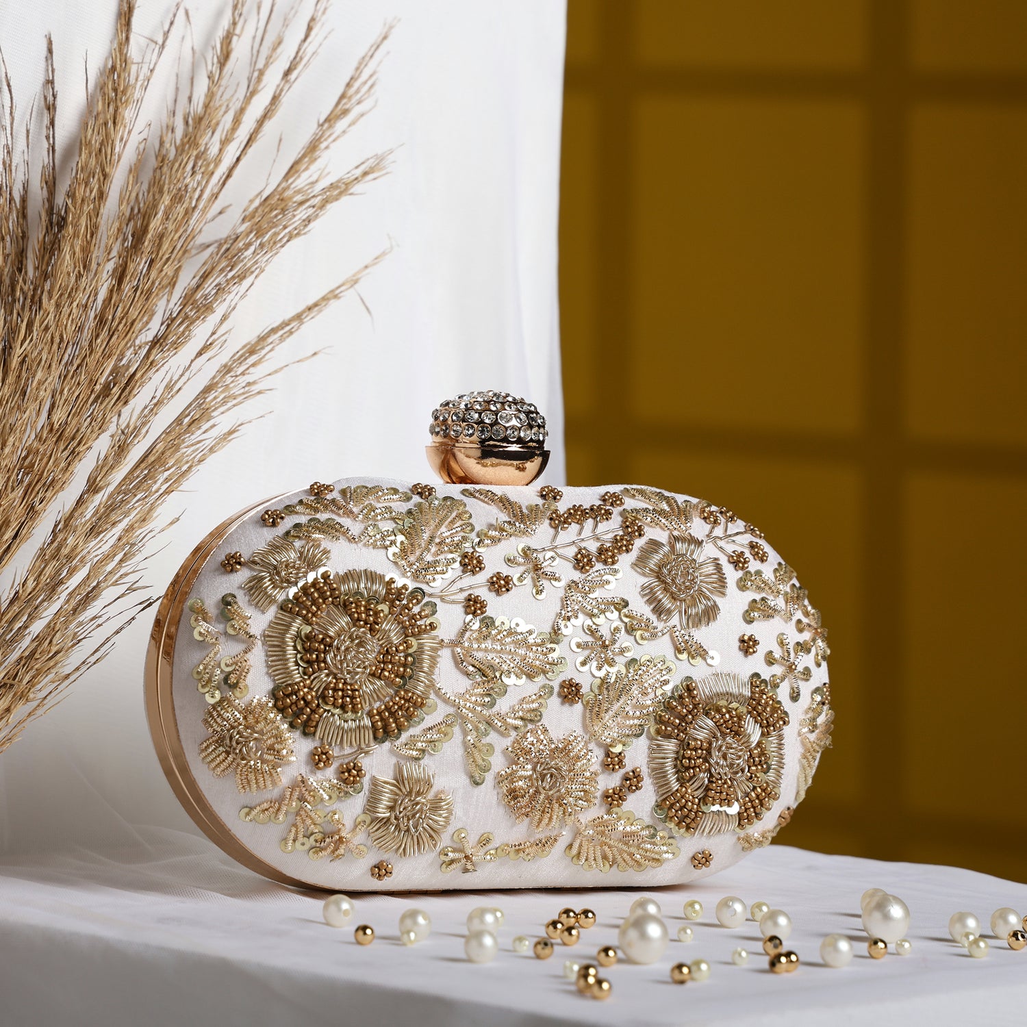 White Adda Oval Clutch