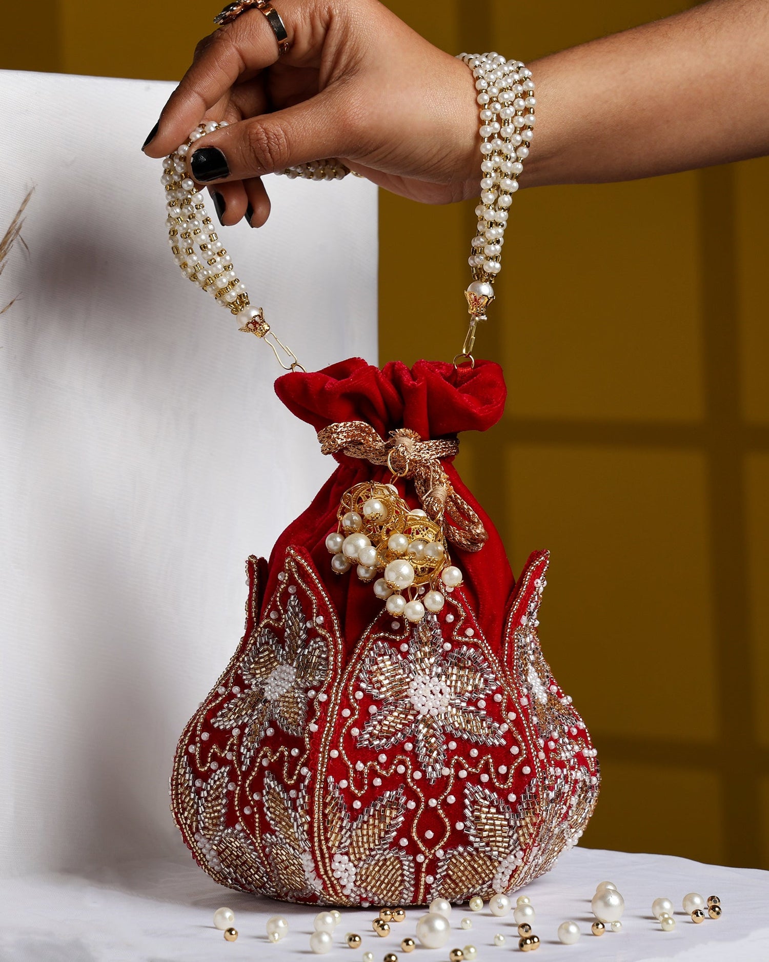 Roja Red Lotus Potli Bag