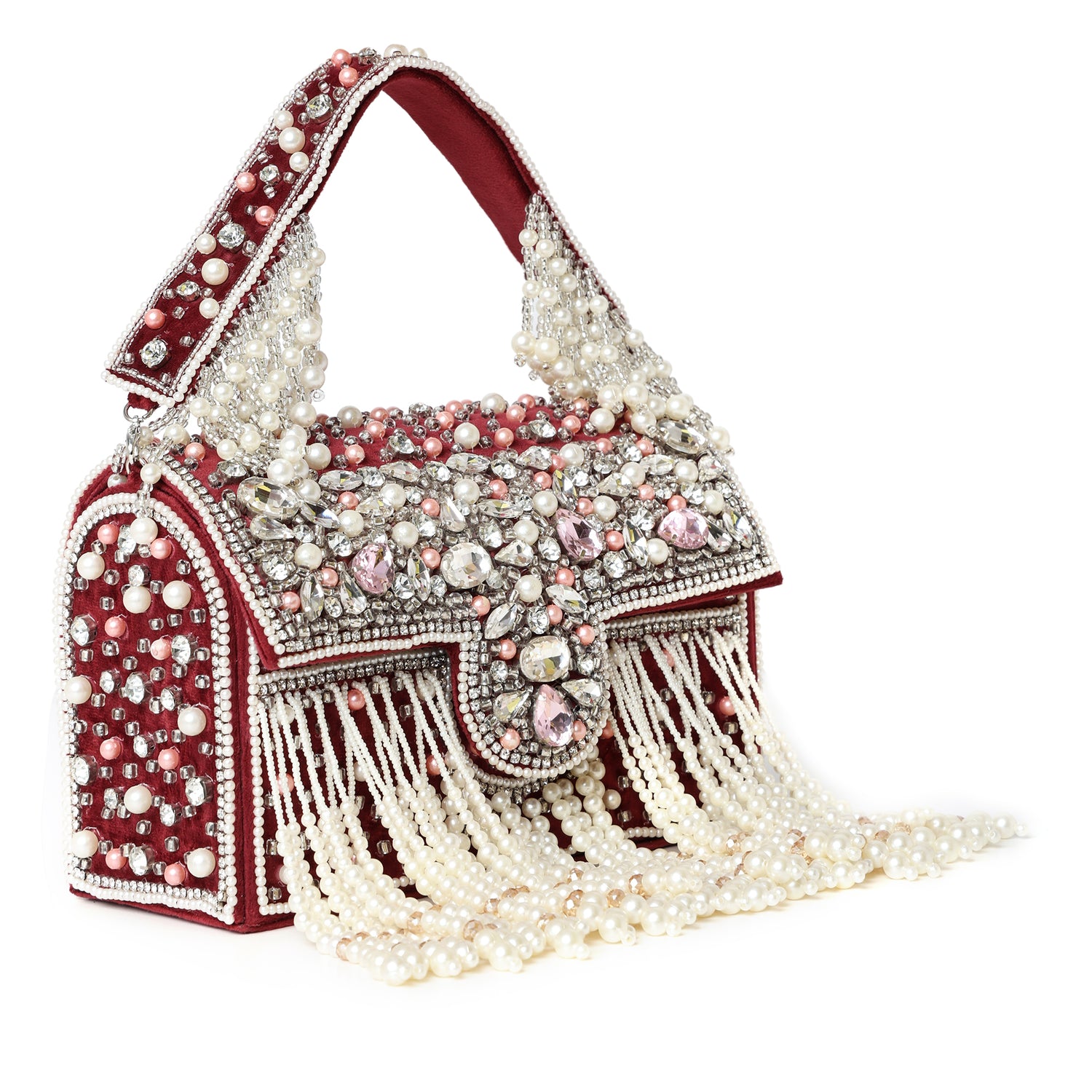 Mira Maroon Box Clutch