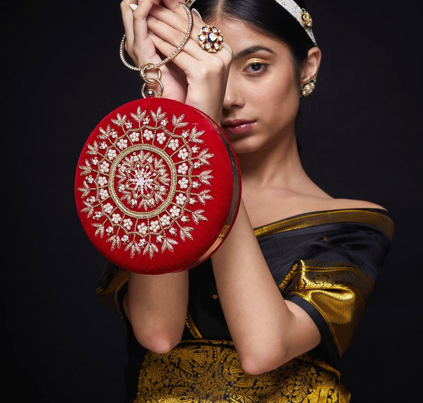 Surkh Red Round Clutch