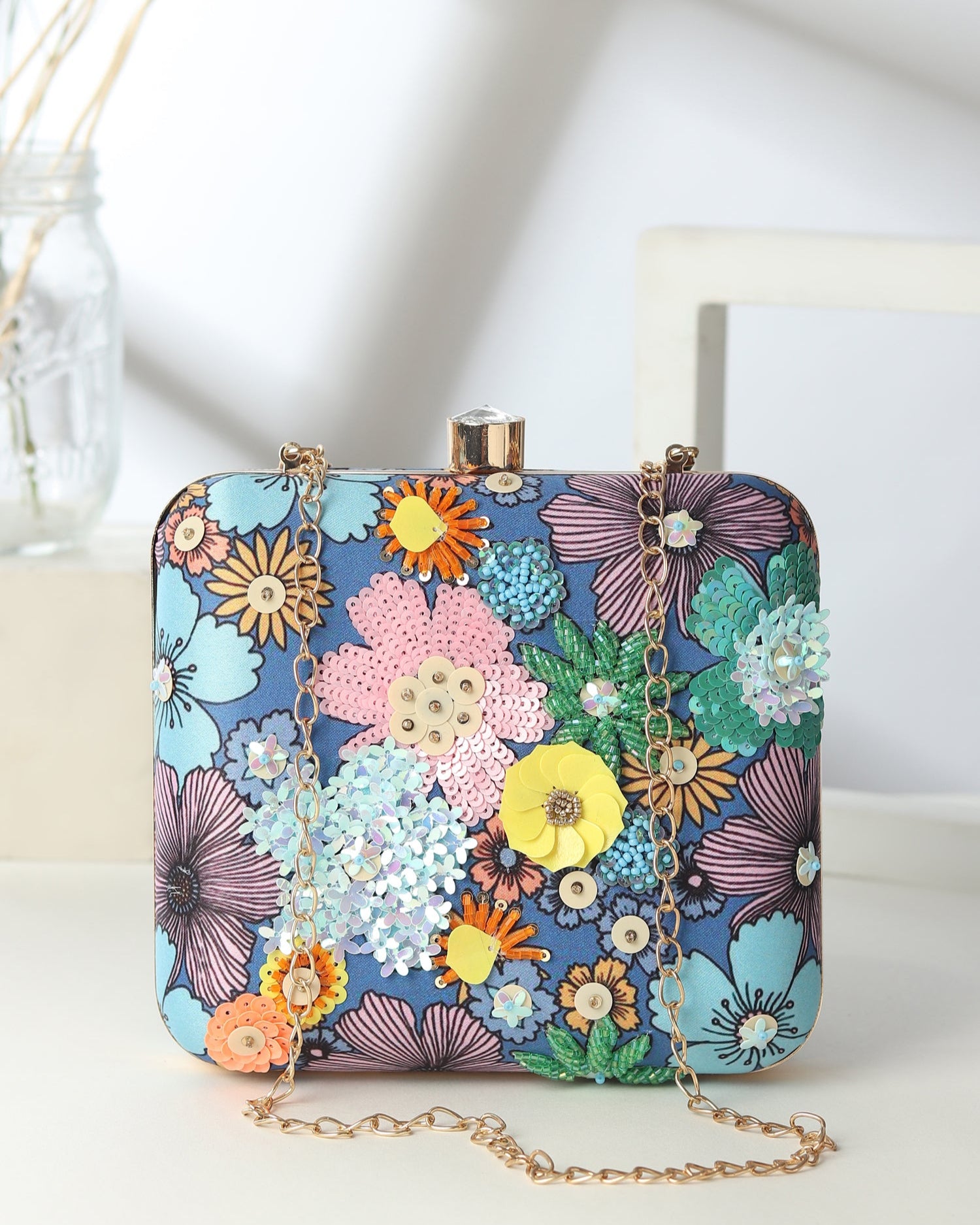 Flora Blue Clutch