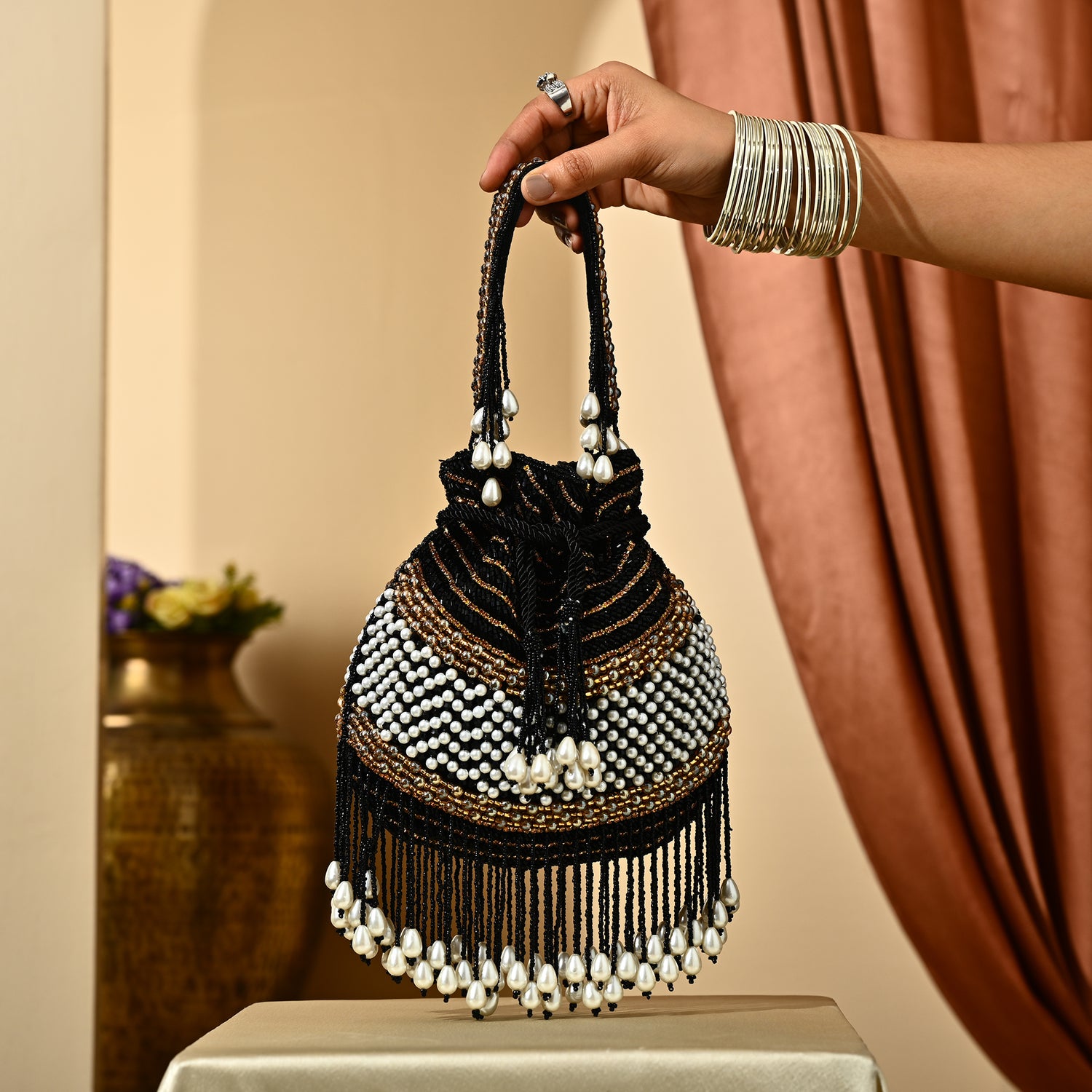 Mahira Black Cutdana Potli