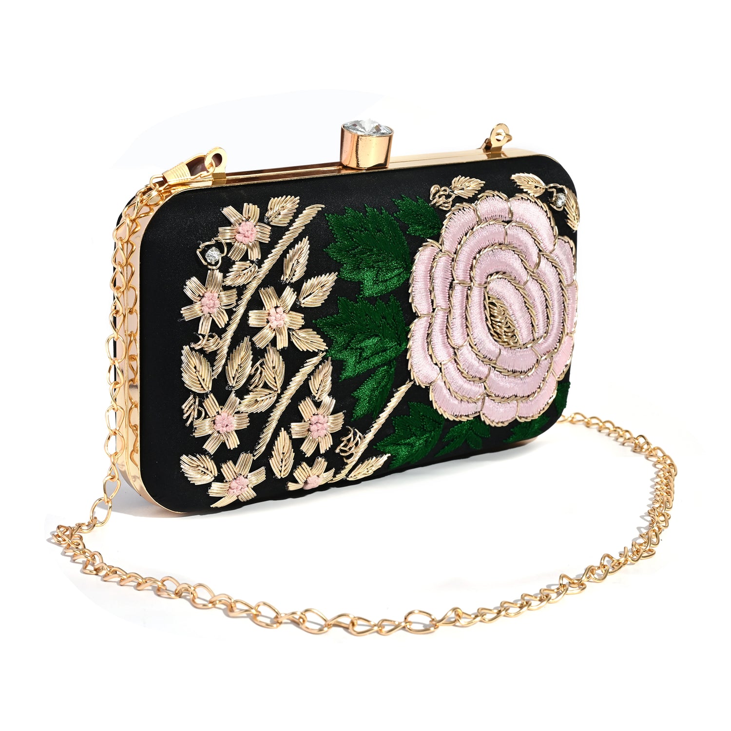 Rosette Embroidered Clutch