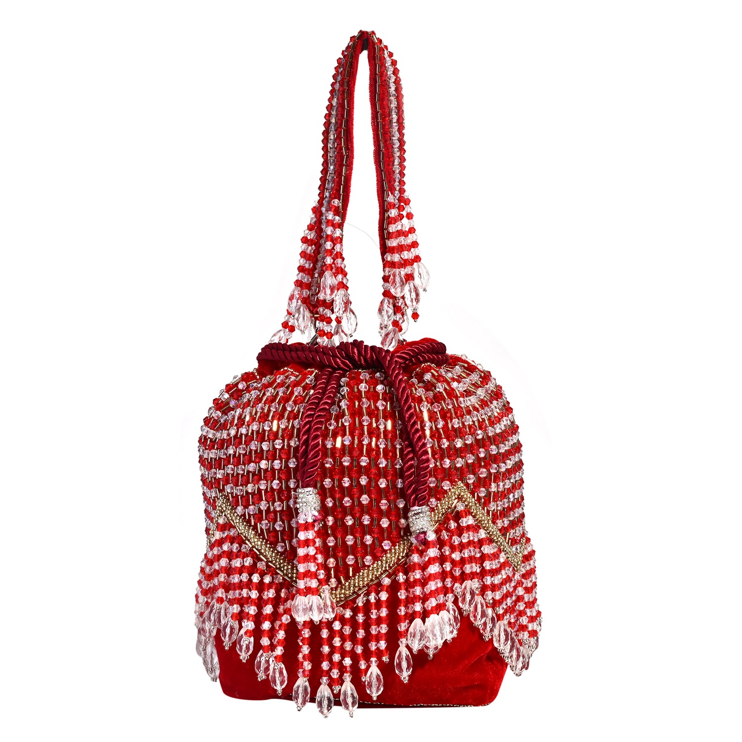 Mahira  Red Velvet Bucket Potli Bag