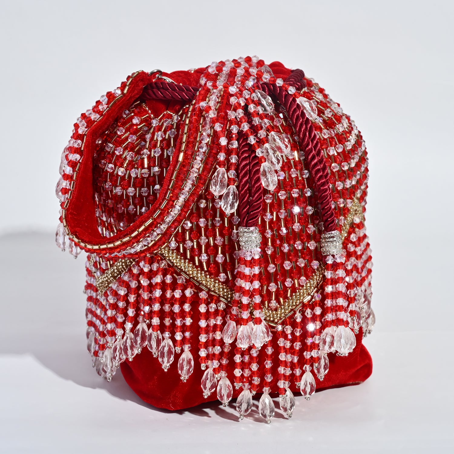 Zarreen Red Velvet Bucket Potli Bag
