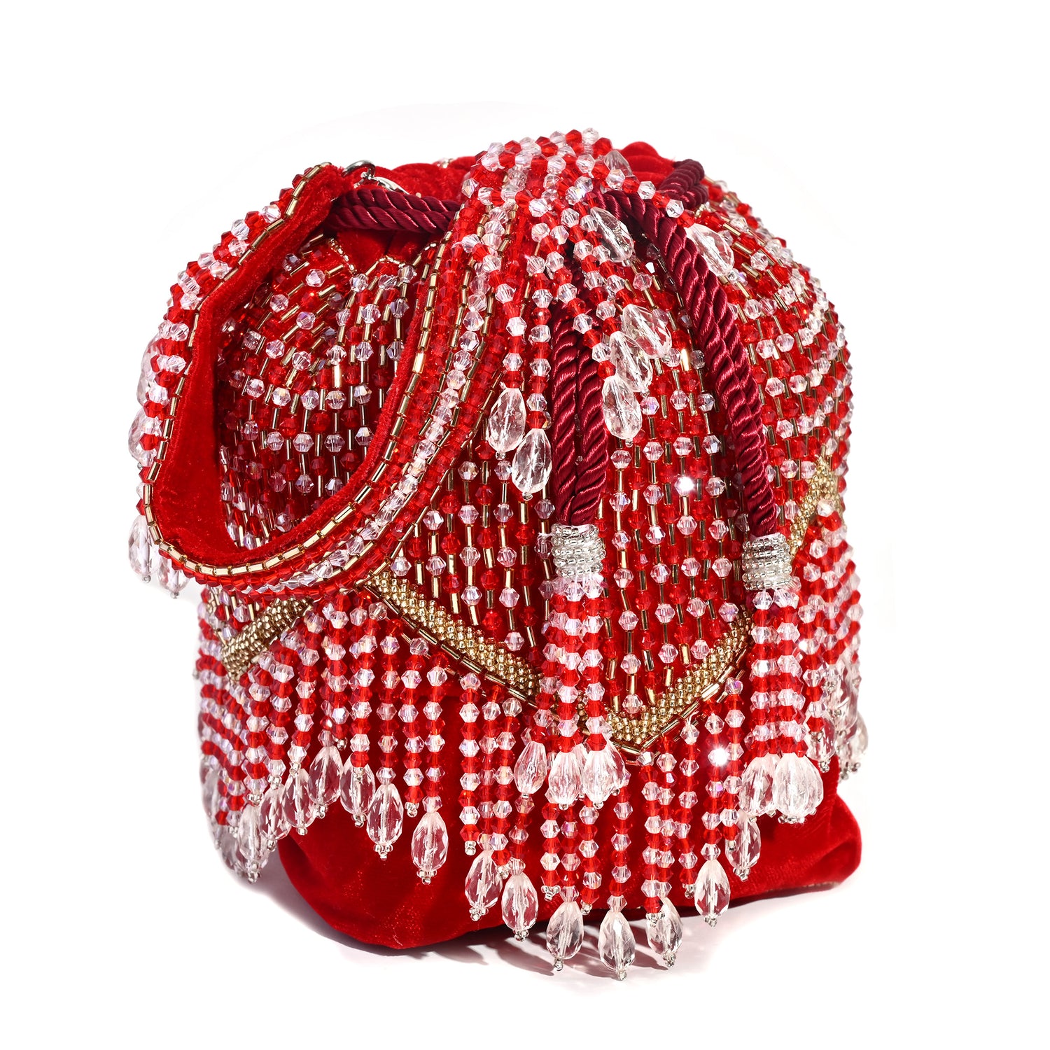 Mahira  Red Velvet Bucket Potli Bag