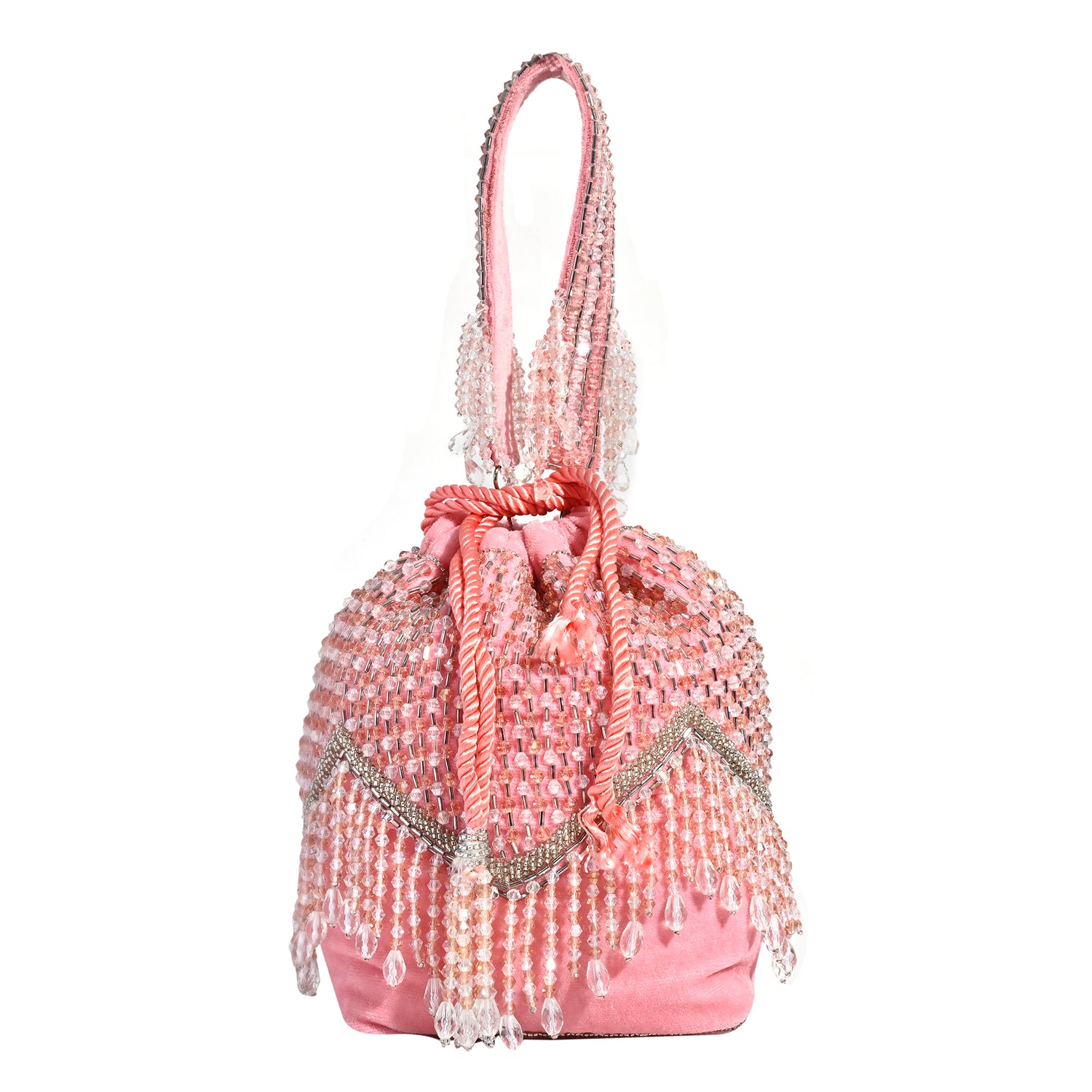 Zarreen Pink Velvet Bucket Potli Bag