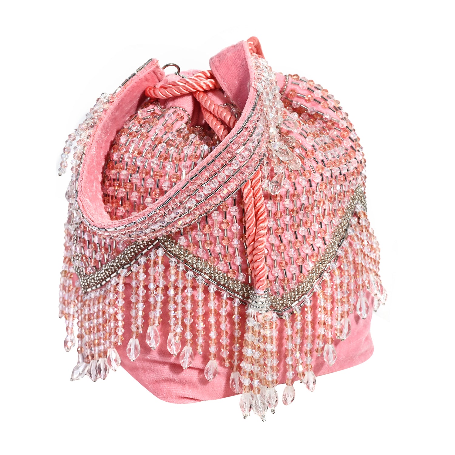 Zarreen Pink Velvet Bucket Potli Bag