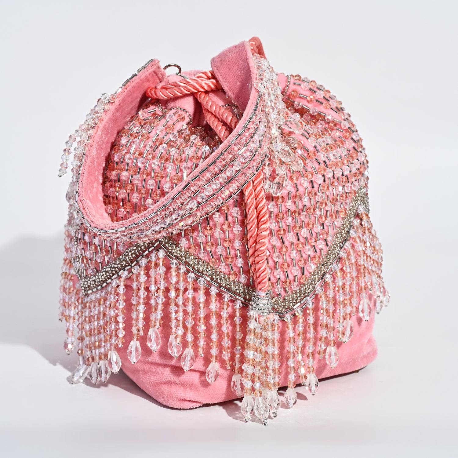 Mahira Pink Velvet Bucket Potli Bag