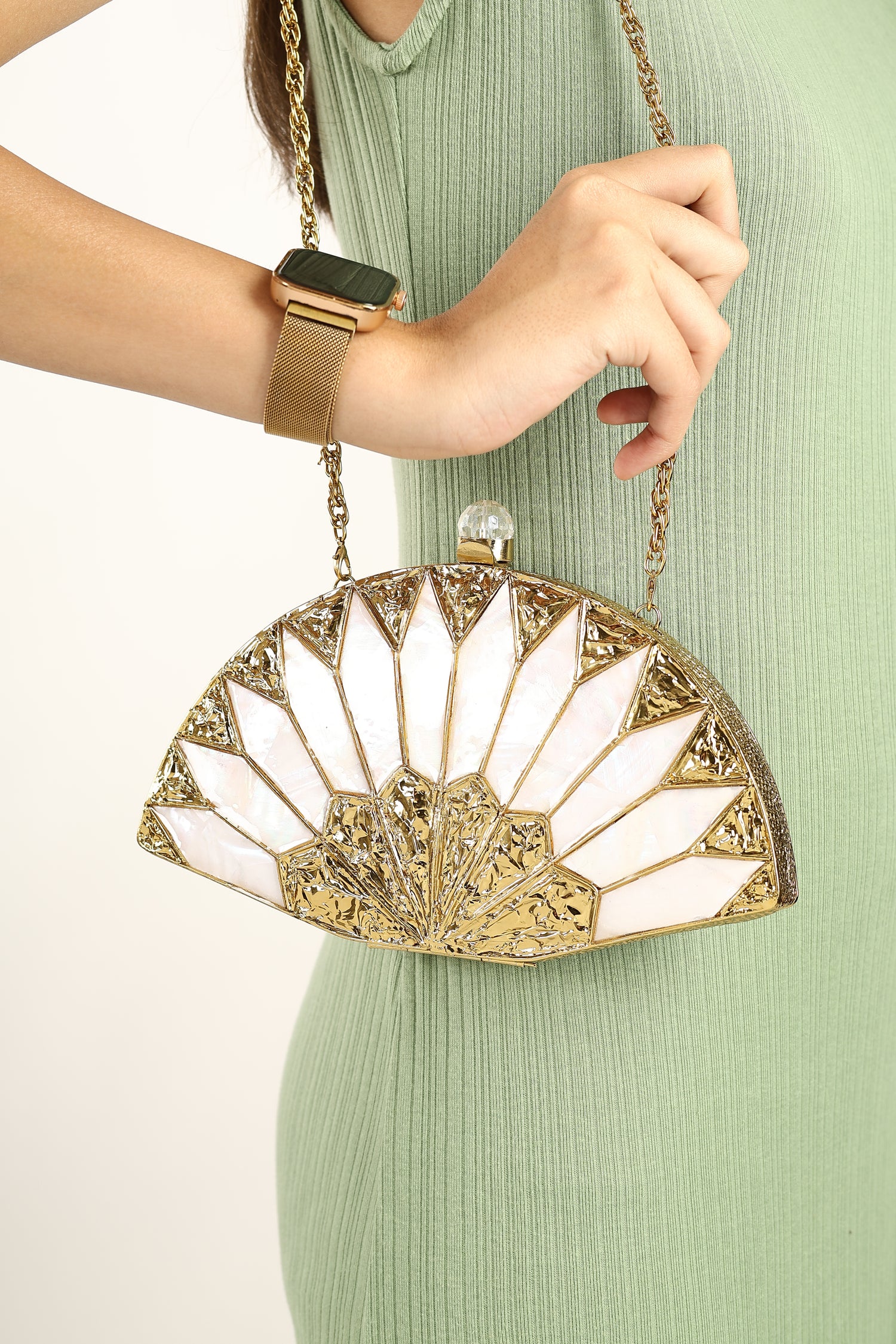 Noorika Golden Mother Of Pearl Clutch