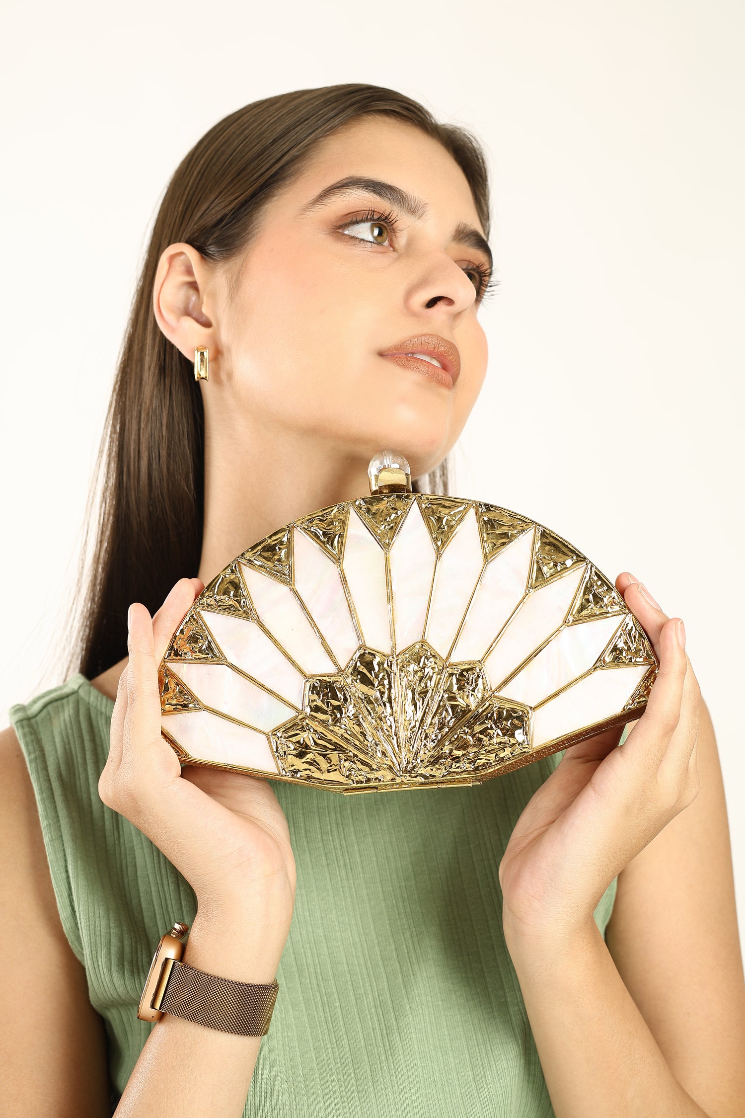 Noorika Golden Mother Of Pearl Clutch