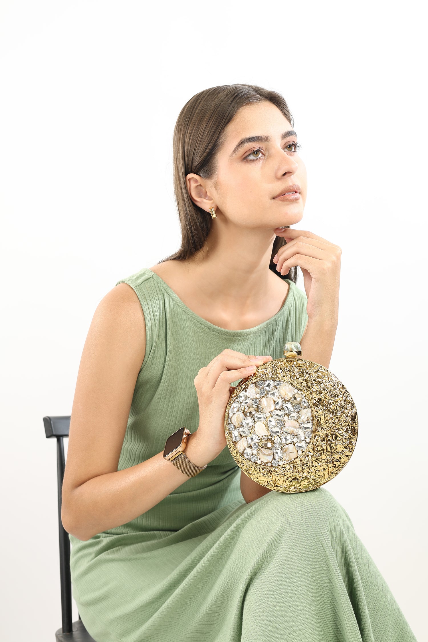 Sana Golden Mother Of Pearl Clutch