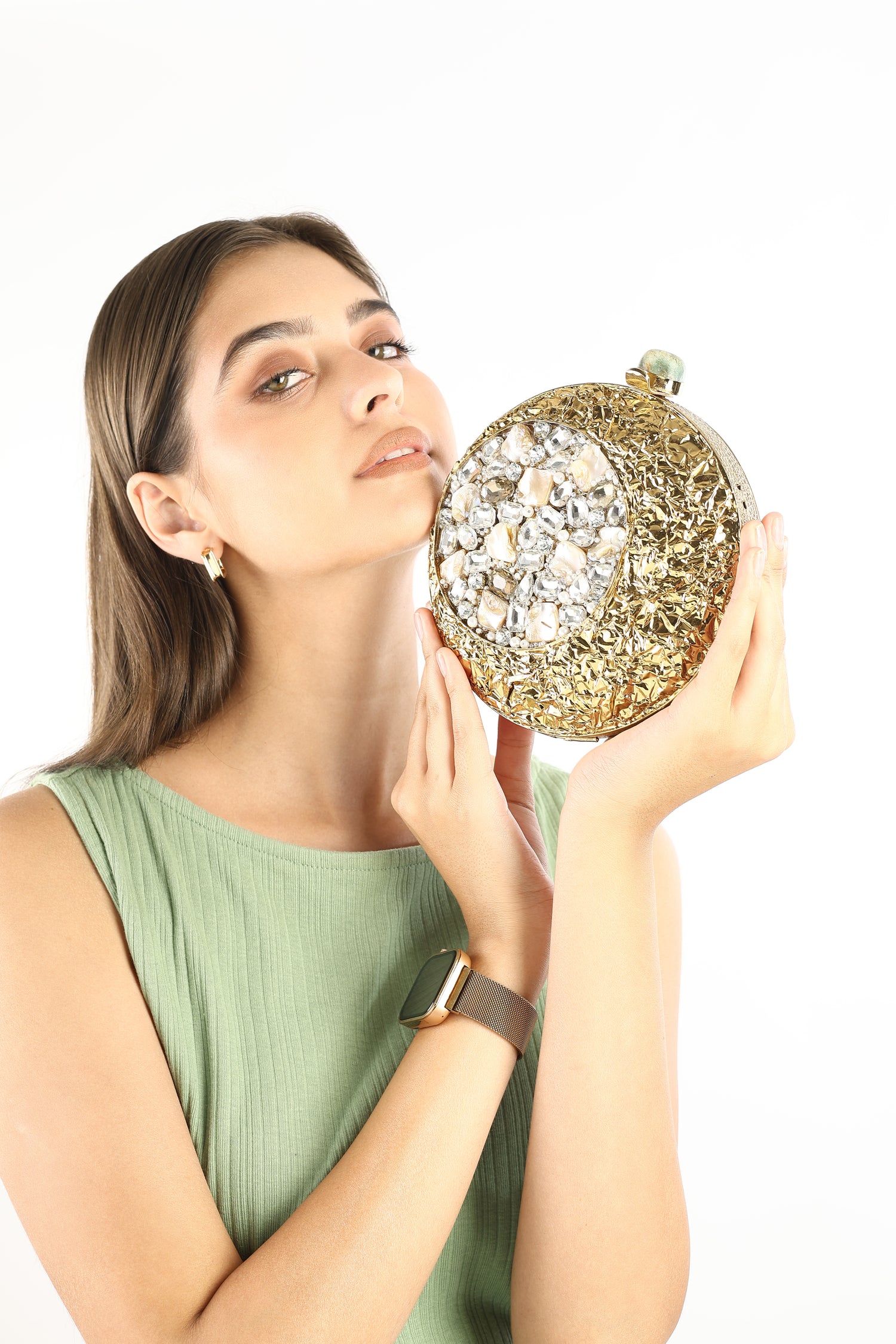 Sana Golden Mother Of Pearl Clutch