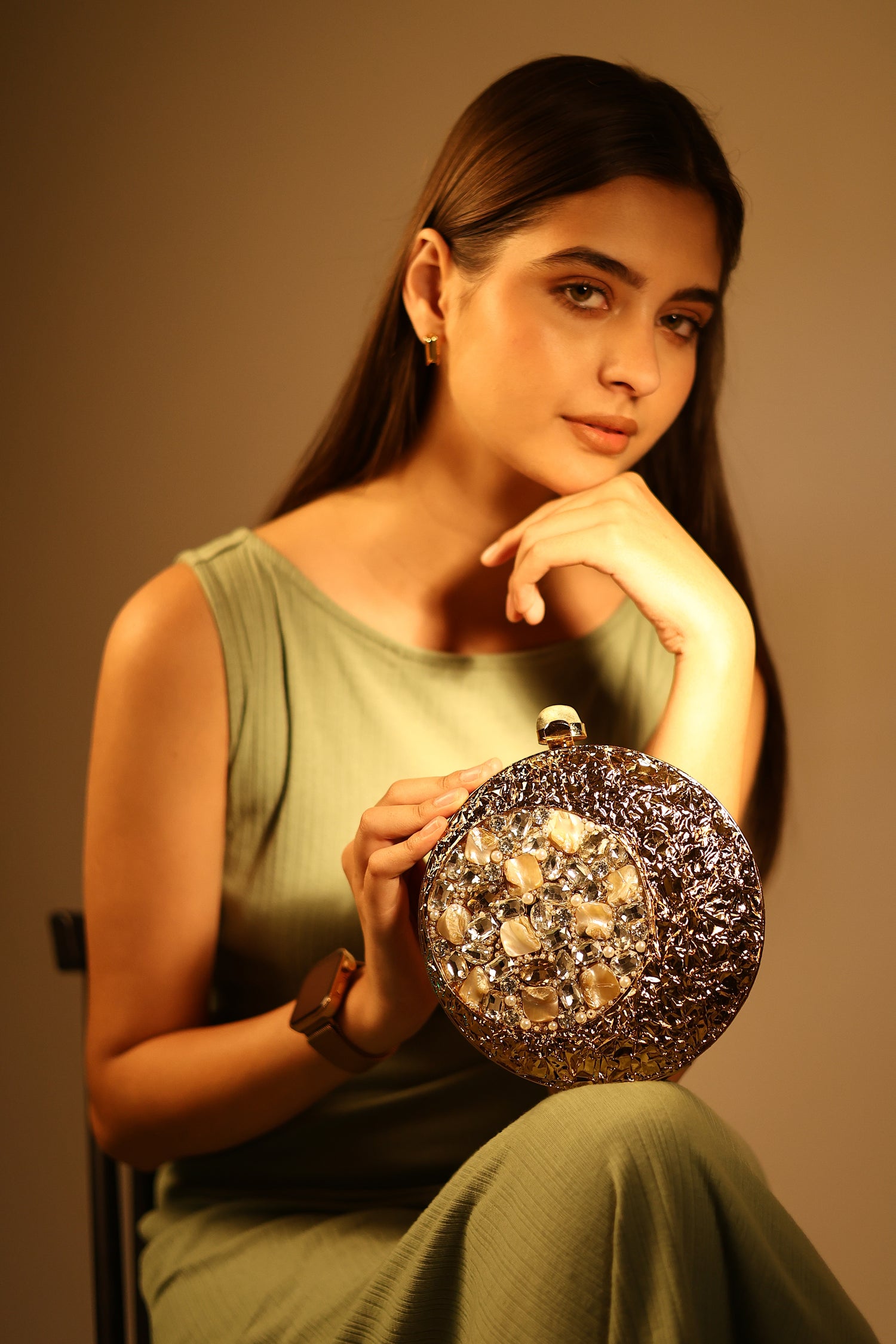 Sana Golden Mother Of Pearl Clutch