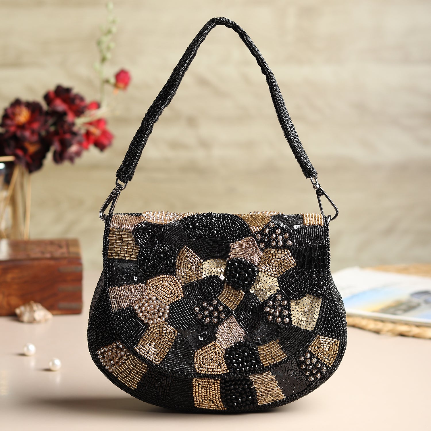 Ira Black Hand Embroidered Bag