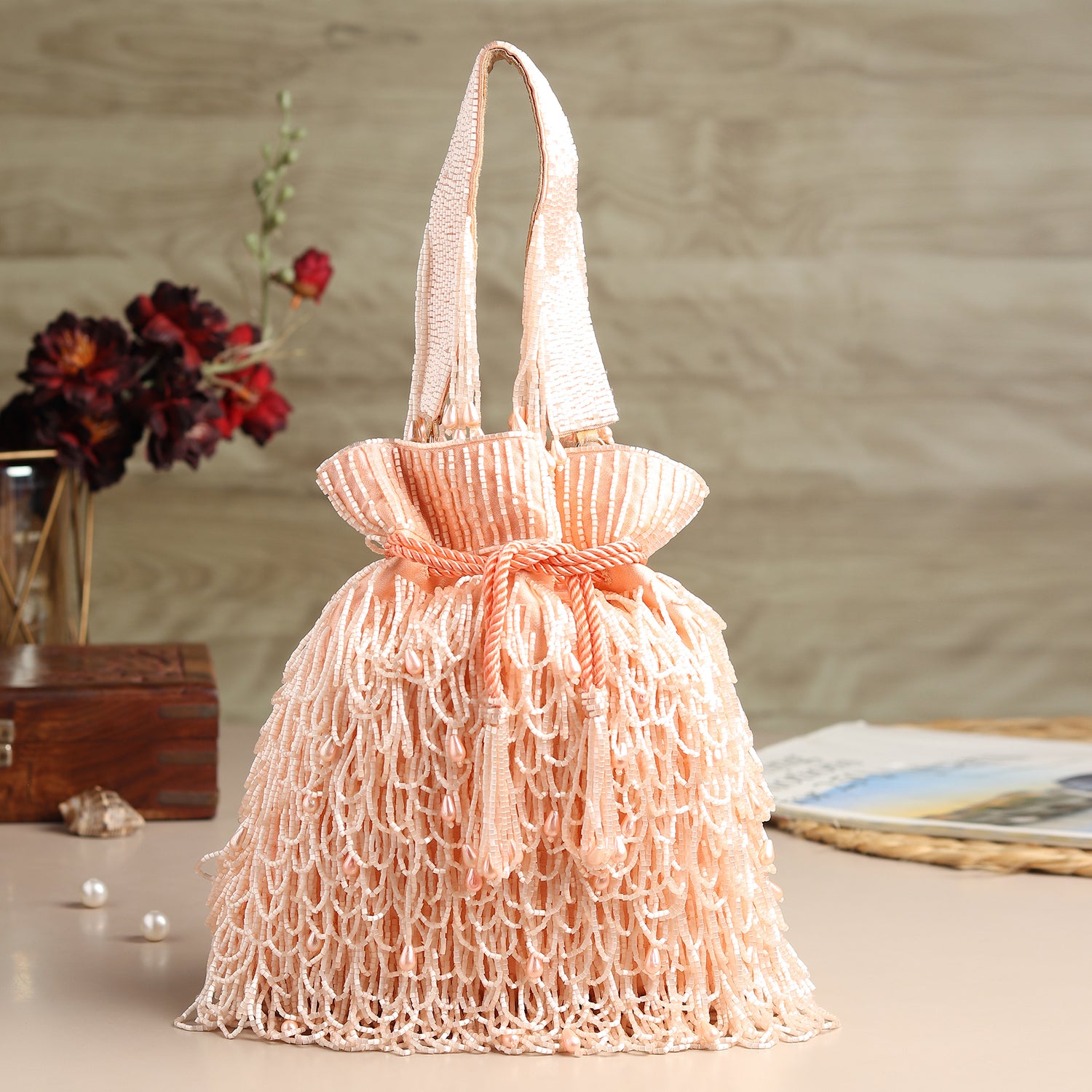 Mridula -Peach Cutdana Hand-Embroidered Potli Bag