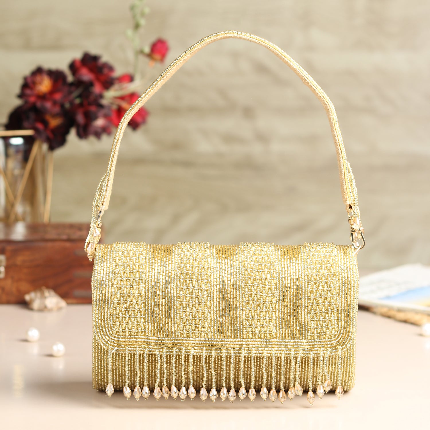 Yashika Golden Flap Bag