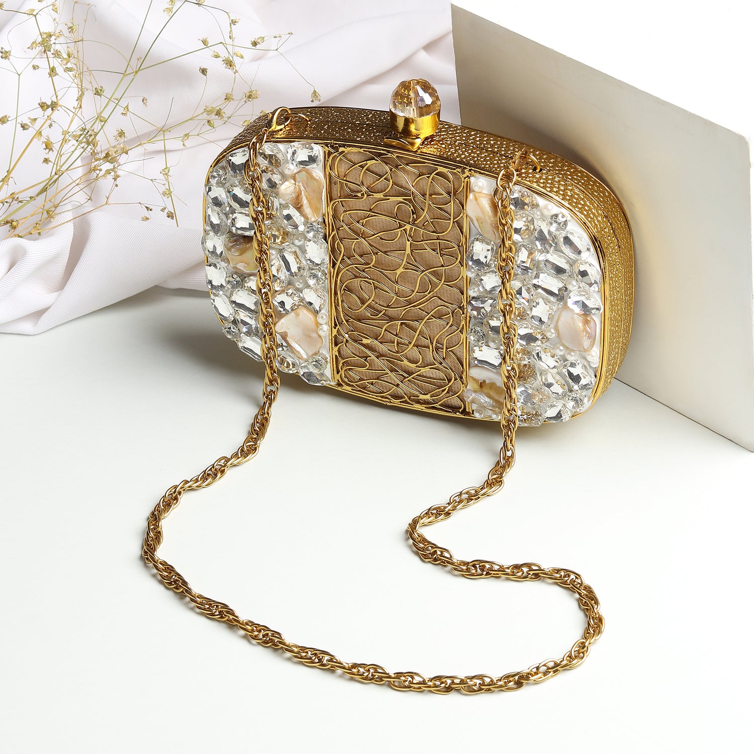 Serena Golden Mother Of Pearl Bag