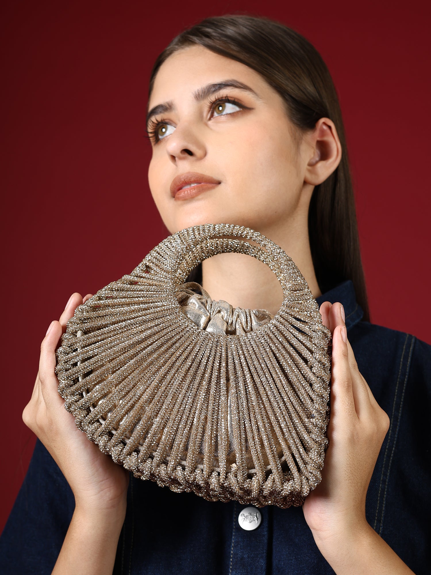 Ruh-e-Dil Golden Beaded Bag