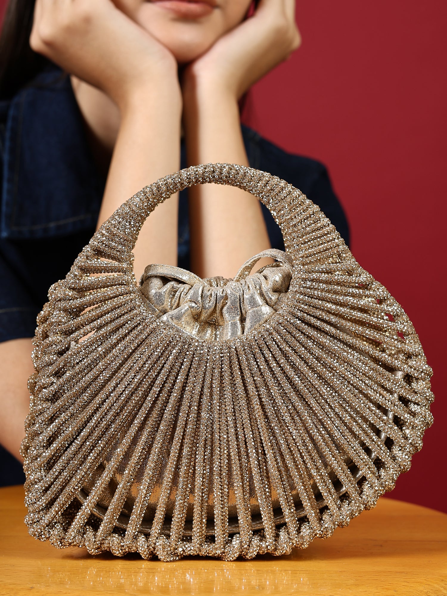 Ruh-e-Dil Golden Beaded Bag