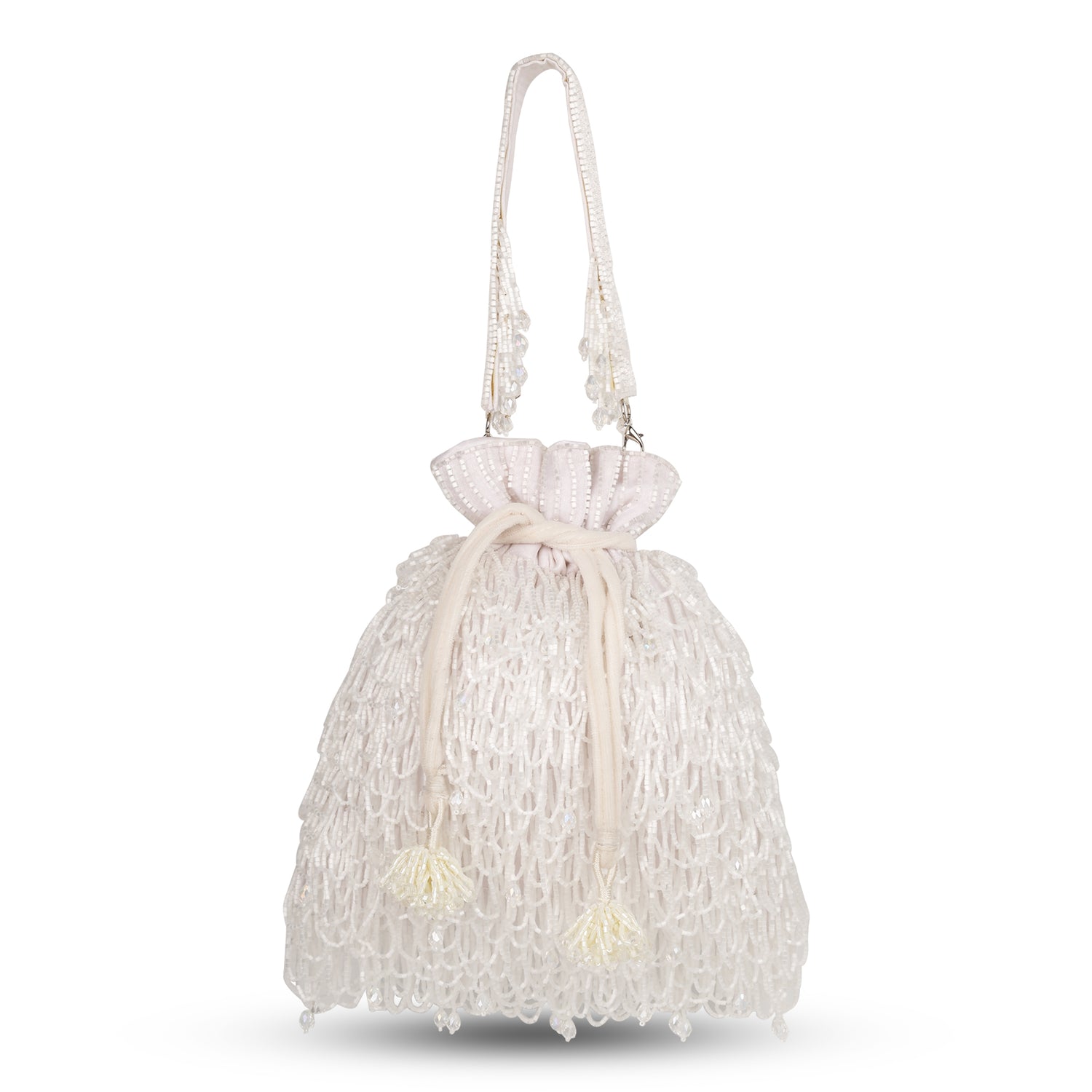 Mridula-White Cutdana Hand Embroidred Potli Bag
