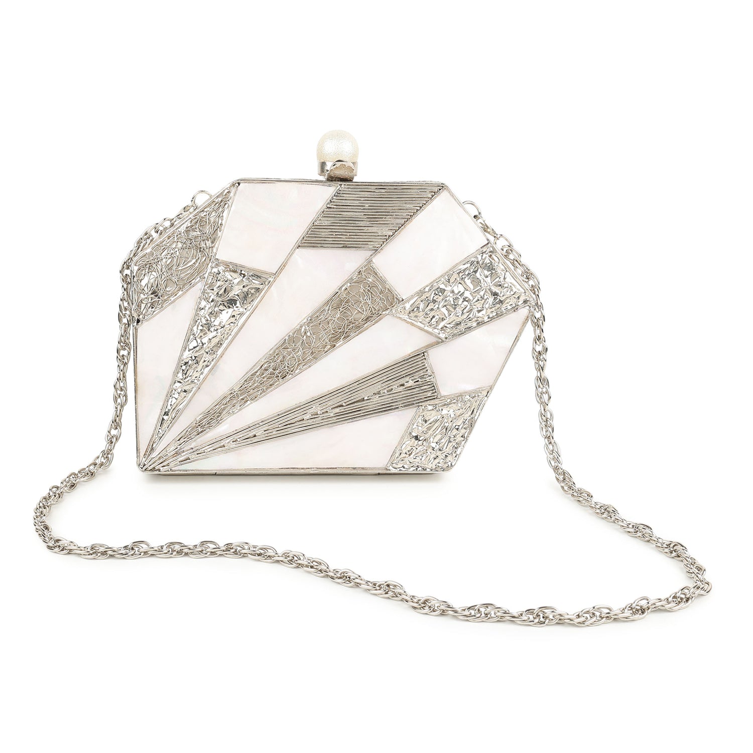 Ishara Silver Mother Of Pearl Clutch Bag