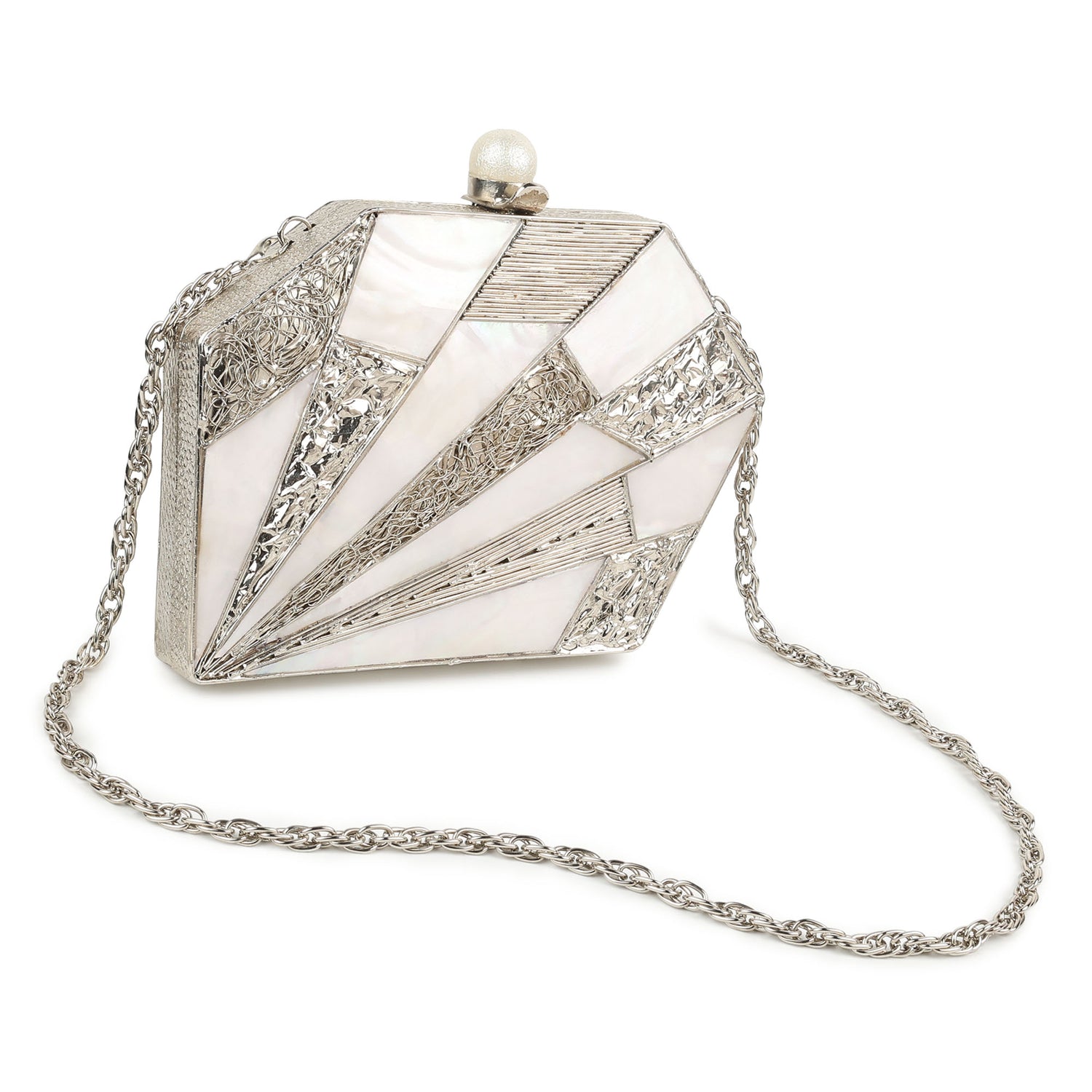 Ishara Silver Mother Of Pearl Clutch Bag