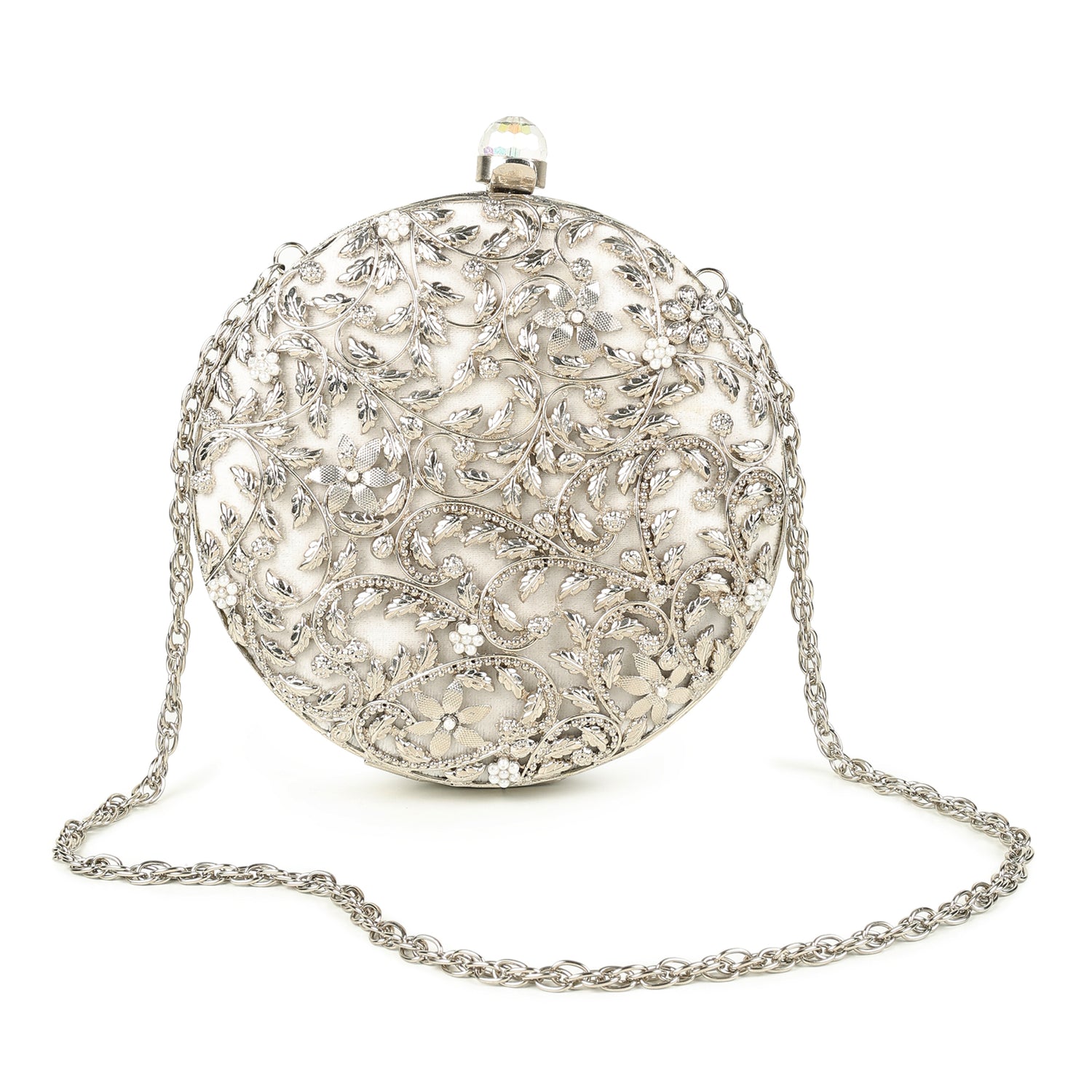 Amaira Silver Round Brass Clutch