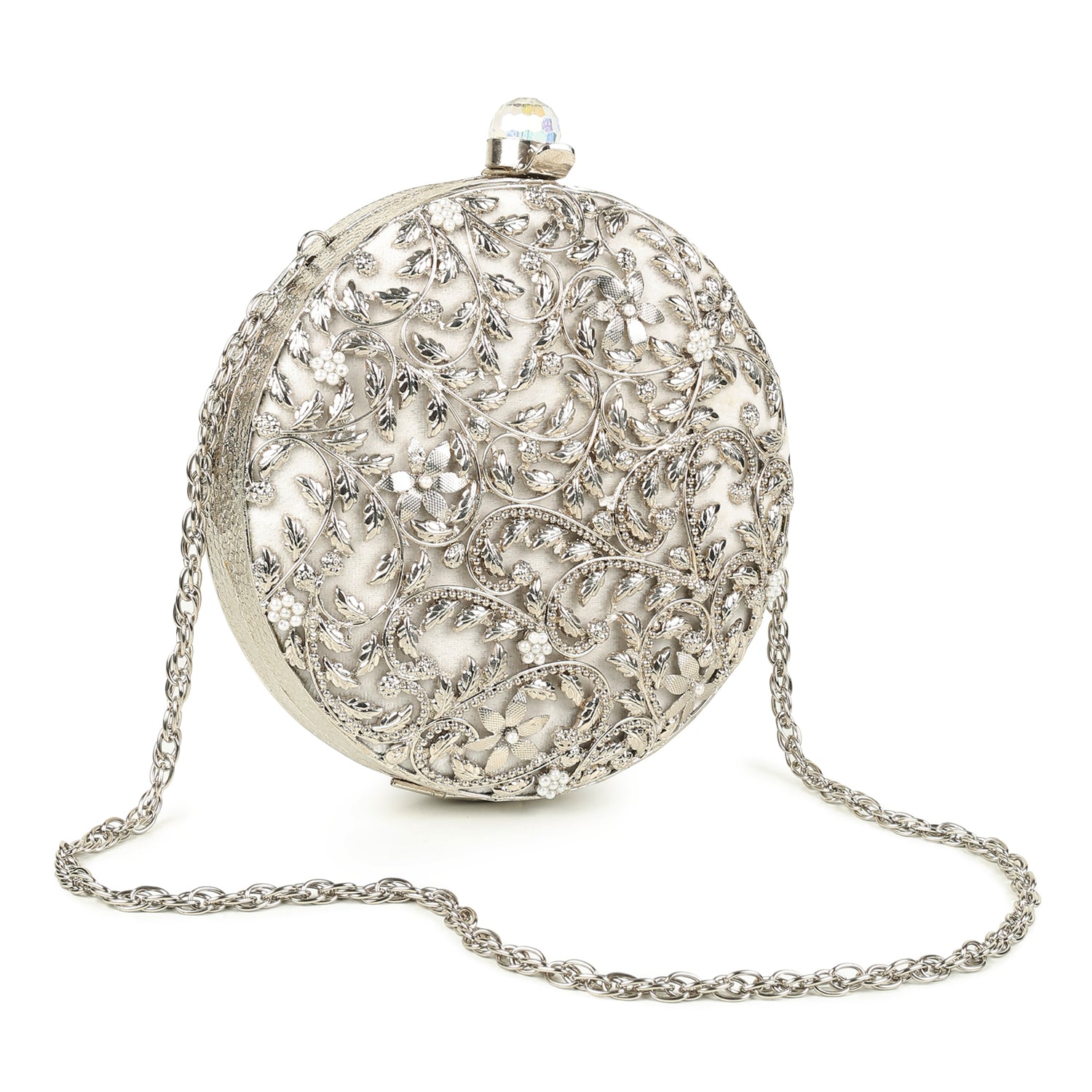 Amaira Silver Round Brass Clutch