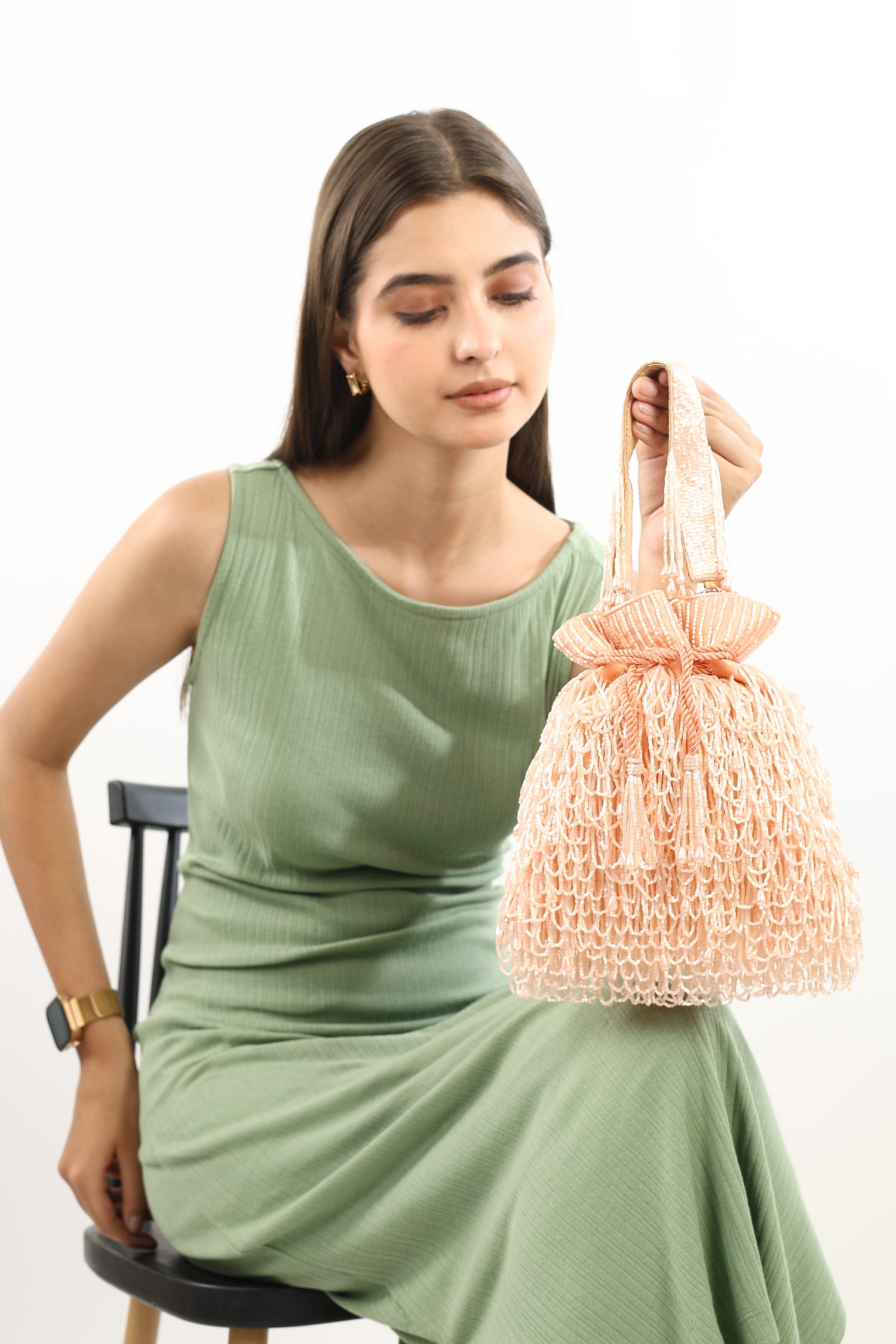 Mridula -Peach Cutdana Hand-Embroidered Potli Bag