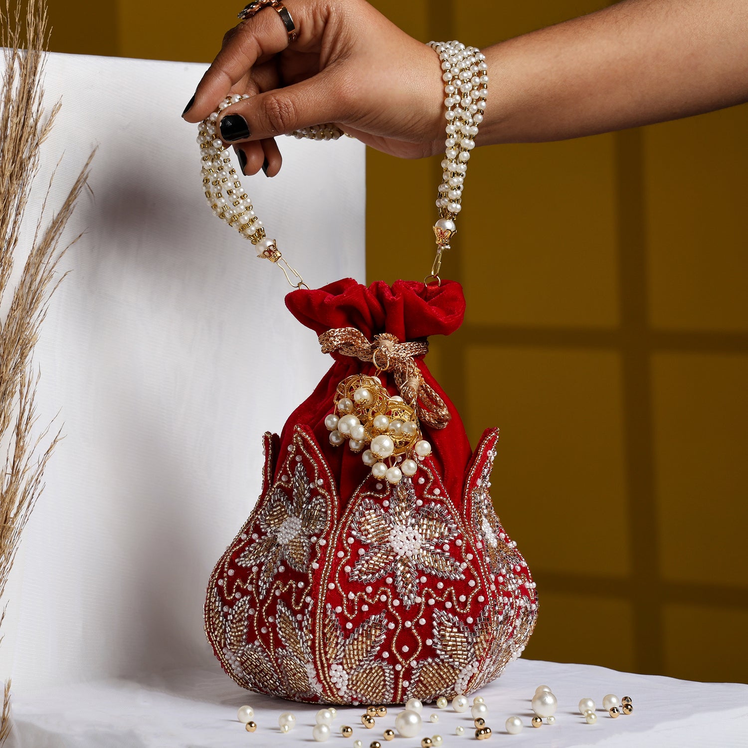 Roja Red Lotus Potli Bag
