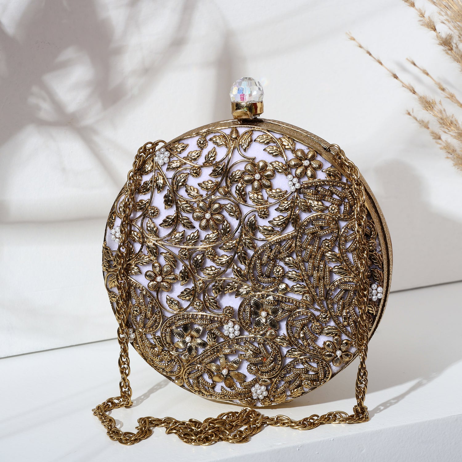 Amaira Golden Round Brass Clutch