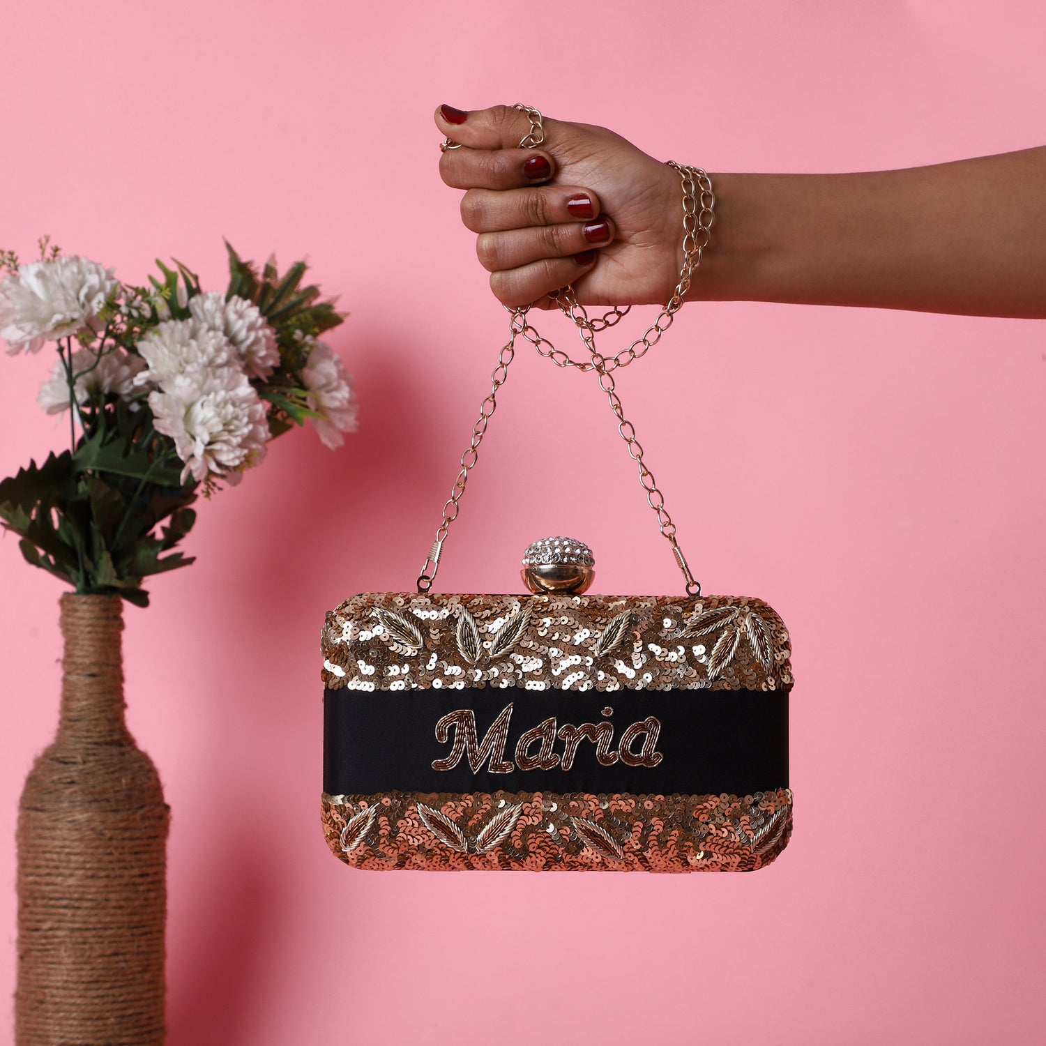 Velour Black Customised Clutch Bag