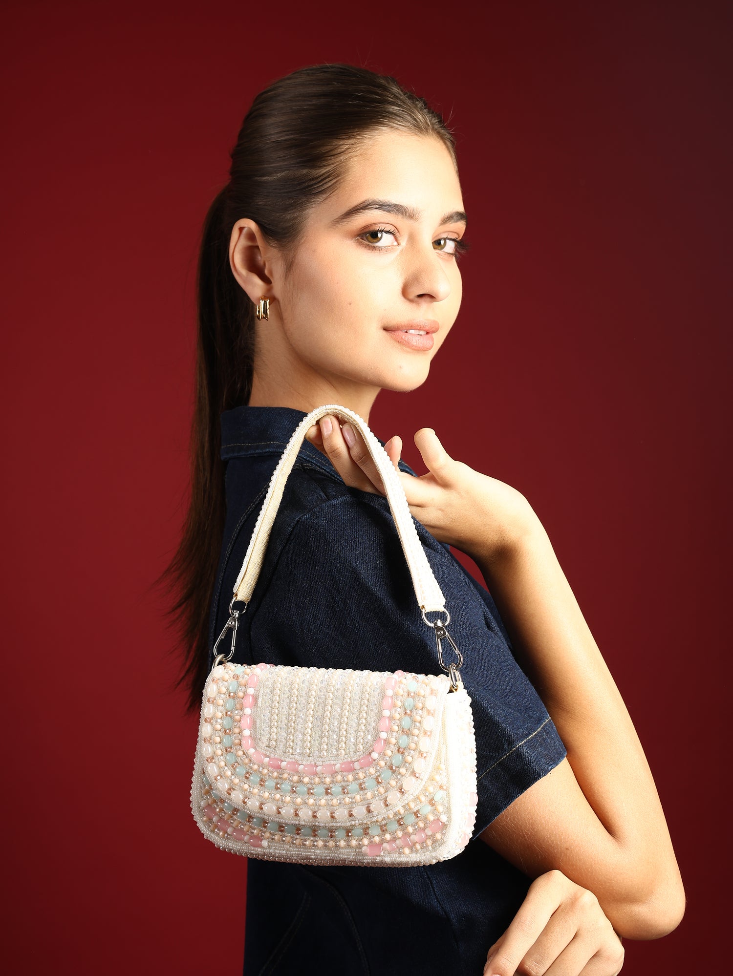 Tarini White Beaded Bag