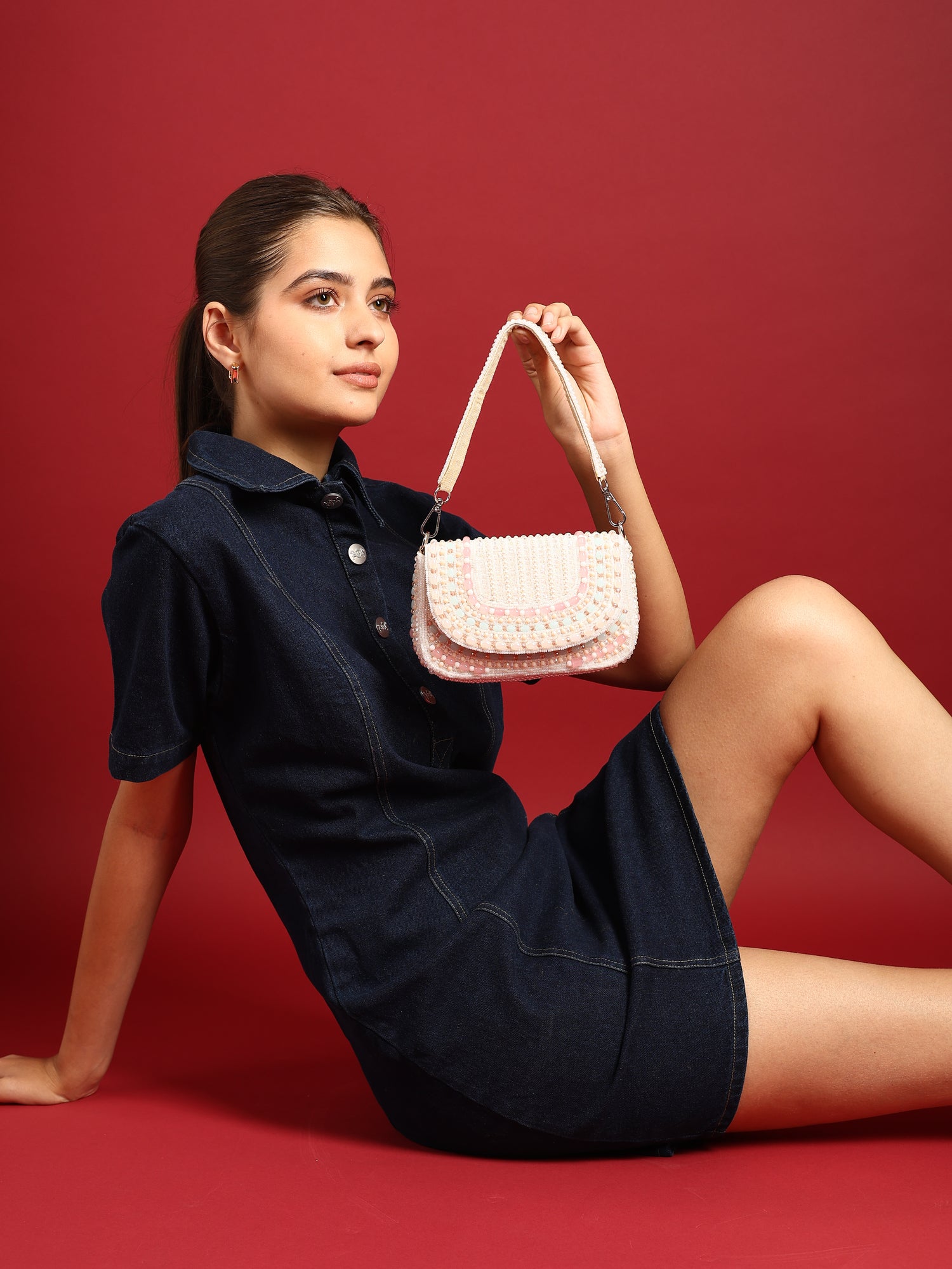 Tarini White Beaded Bag
