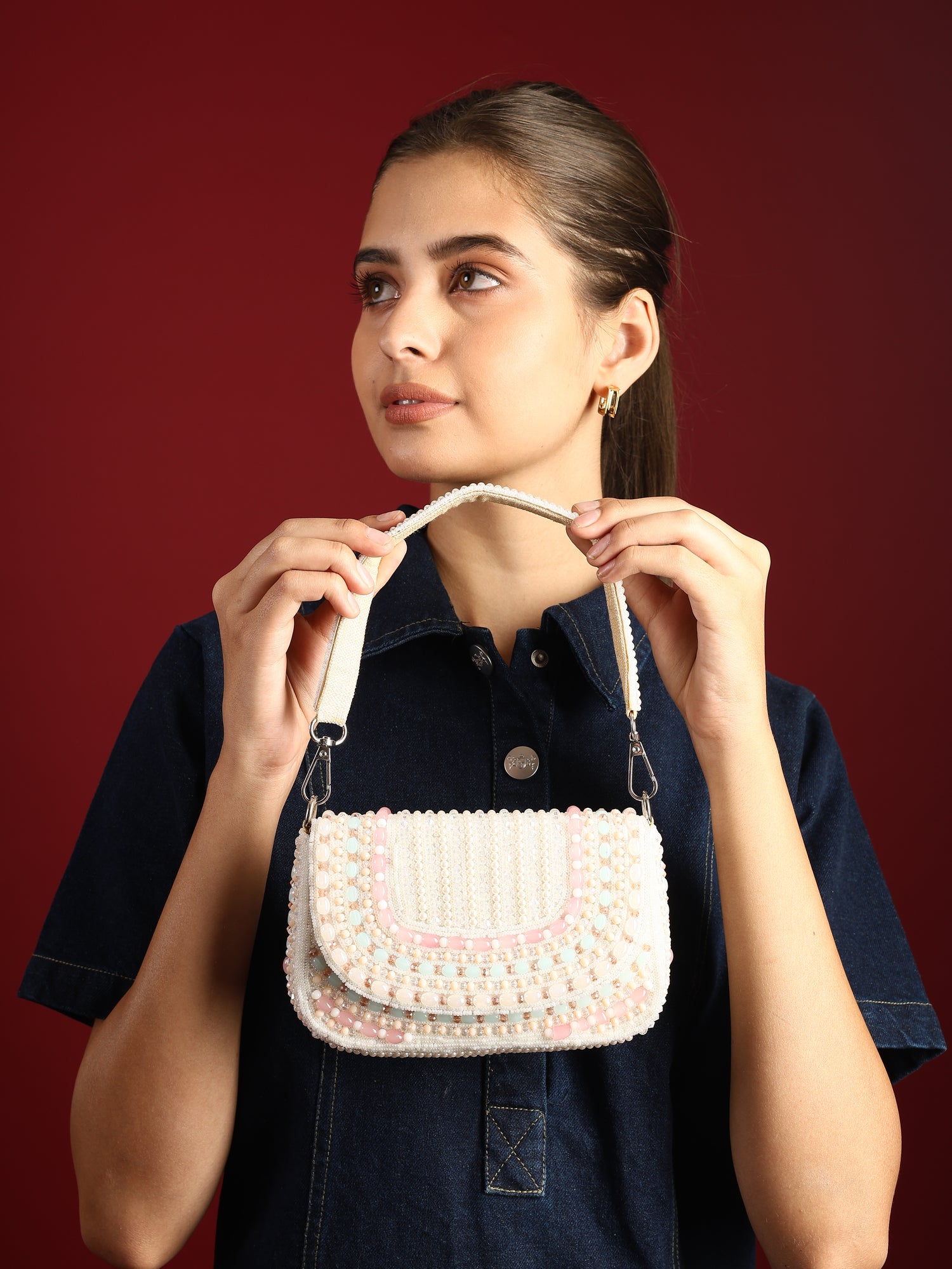 Tarini White Beaded Bag